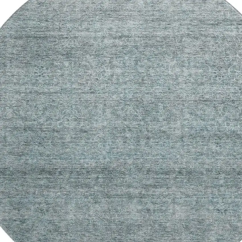 8' Aqua And Beige Abstract Washable Round Rug With UV Protection Photo 2