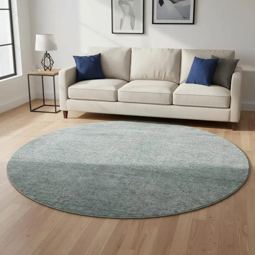 8' Aqua And Beige Abstract Washable Round Rug With UV Protection Photo 2