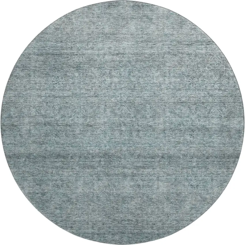 8' Aqua And Beige Abstract Washable Round Rug With UV Protection Photo 1