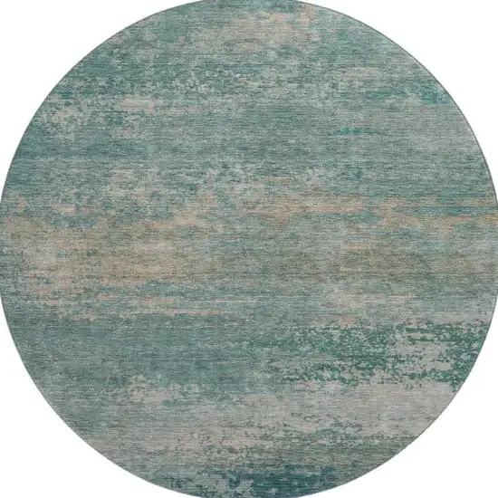 8' Aqua And Beige Abstract Washable Round Rug With UV Protection Photo 4