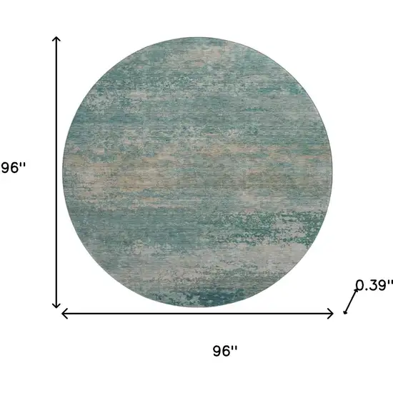 8' Aqua And Beige Abstract Washable Round Rug With UV Protection Photo 8