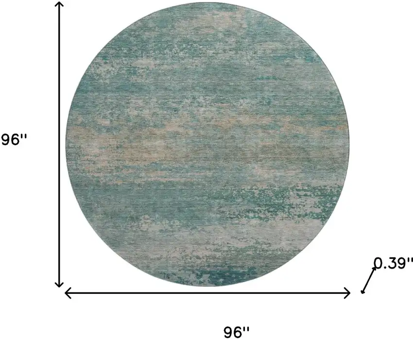 8' Aqua And Beige Abstract Washable Round Rug With UV Protection Photo 8