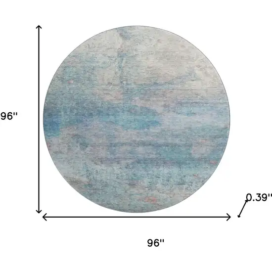 8' Aqua And Beige Abstract Washable Round Rug With UV Protection Photo 8