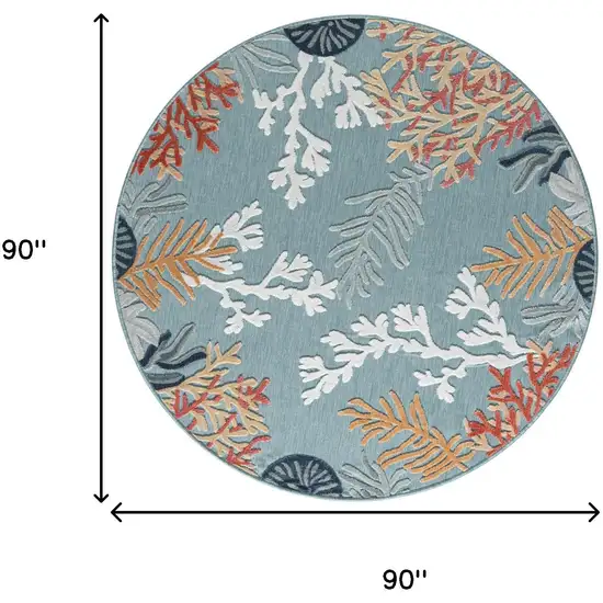 8' Aqua And Beige Coral Round Rug Photo 3