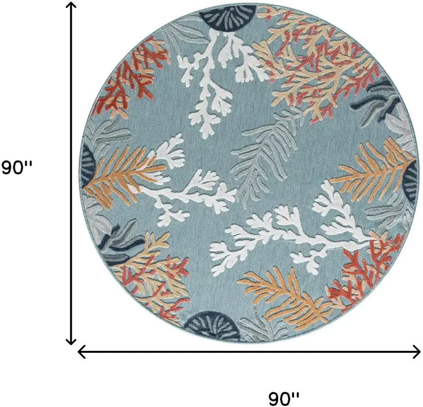 8' Aqua And Beige Coral Round Rug Photo 3