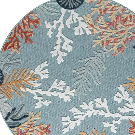 8' Aqua And Beige Coral Round Rug Photo 4
