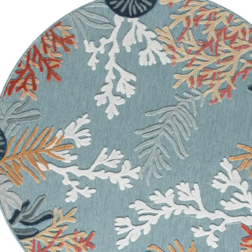8' Aqua And Beige Coral Round Rug Photo 4