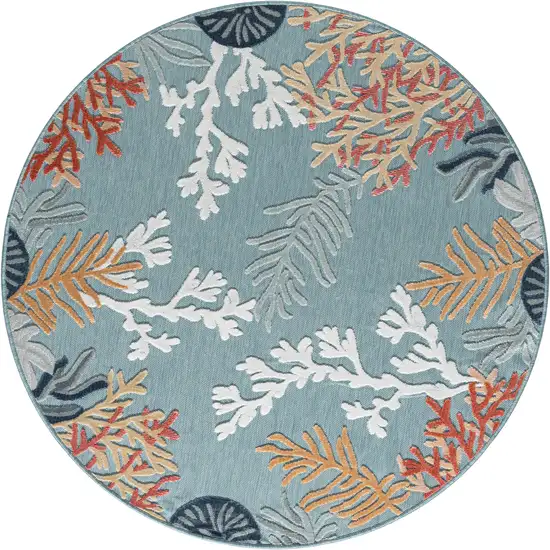 8' Aqua And Beige Coral Round Rug Photo 2