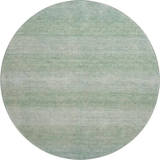 8' Aqua And Beige Striped Washable Round Rug With UV Protection Photo 1