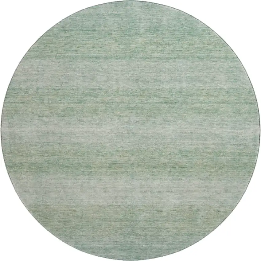 8' Aqua And Beige Striped Washable Round Rug With UV Protection Photo 1