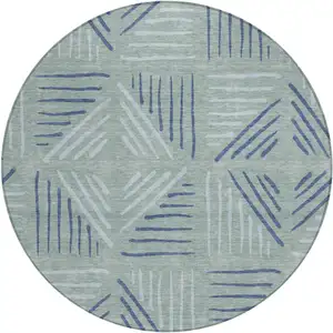 Photo of 8' Aqua And Blue Round Geometric Washable Indoor Outdoor Area Rug