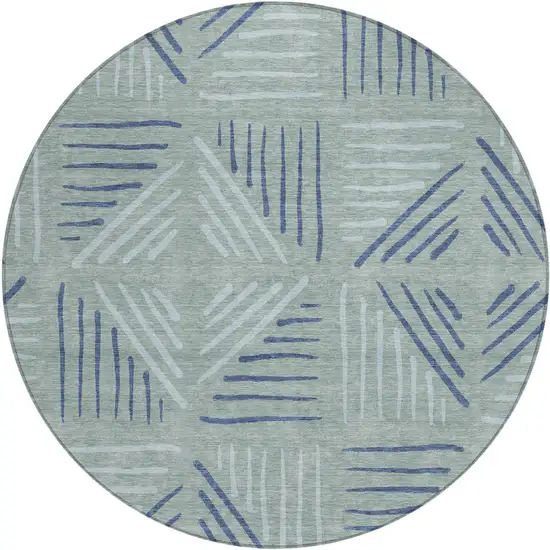 8' Aqua And Blue Round Geometric Washable Indoor Outdoor Area Rug Photo 1