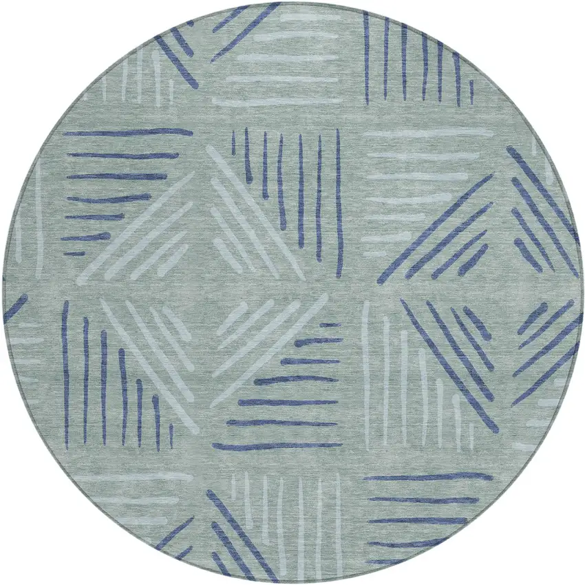 8' Aqua And Blue Round Geometric Washable Indoor Outdoor Area Rug Photo 1
