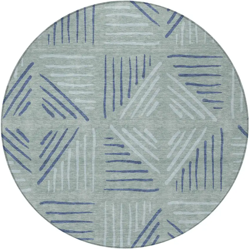 8' Aqua And Blue Round Geometric Washable Indoor Outdoor Area Rug Photo 3