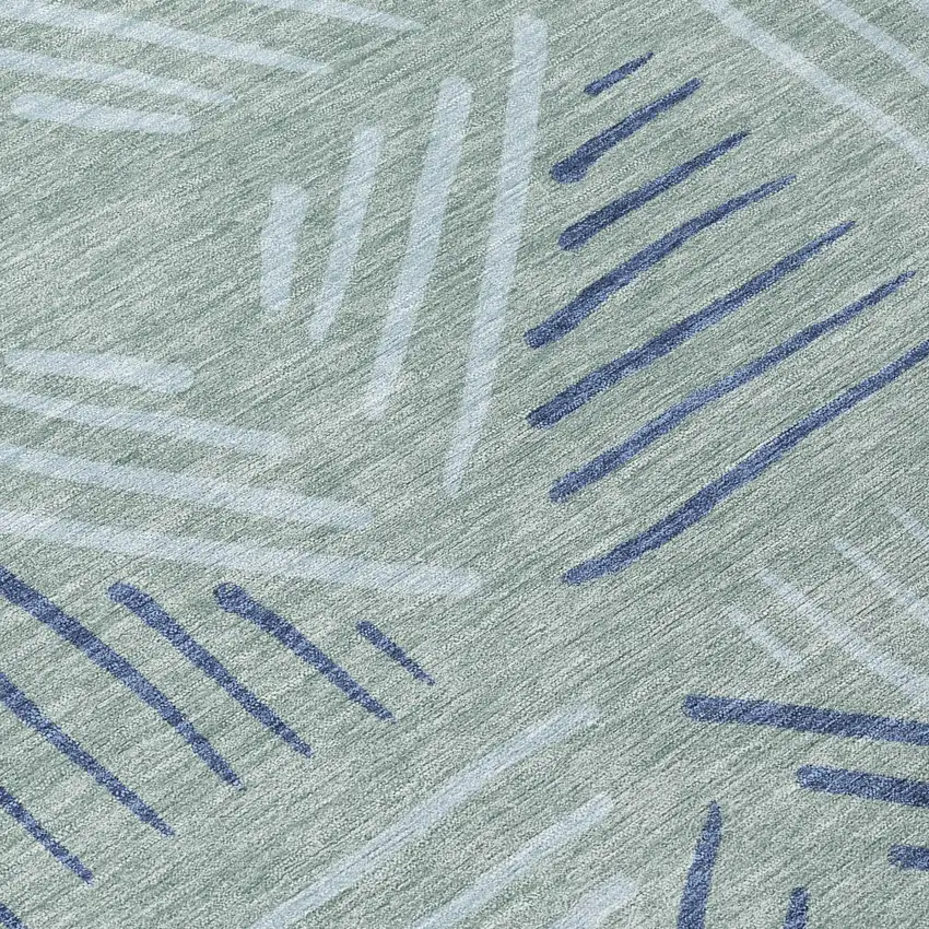 8' Aqua And Blue Round Geometric Washable Indoor Outdoor Area Rug Photo 9