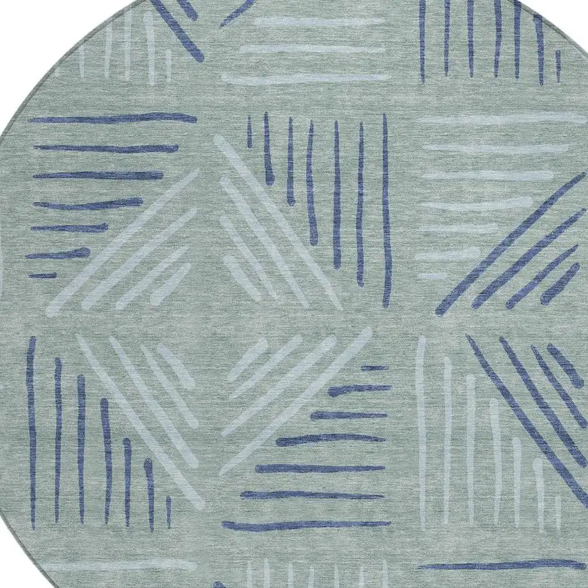 8' Aqua And Blue Round Geometric Washable Indoor Outdoor Area Rug Photo 2