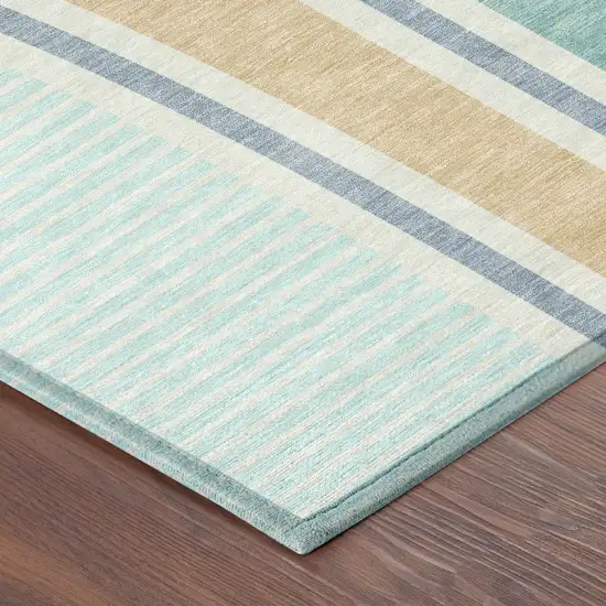 8' Aqua And Copper Round Geometric Washable Indoor Outdoor Area Rug Photo 6