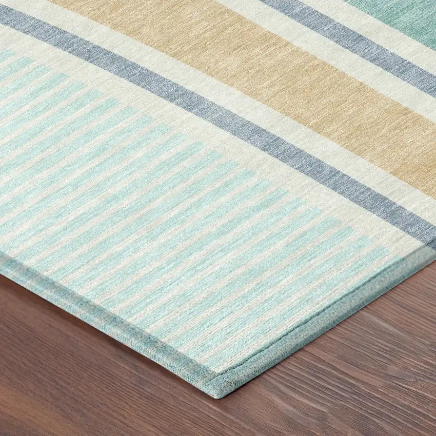 8' Aqua And Copper Round Geometric Washable Indoor Outdoor Area Rug Photo 6