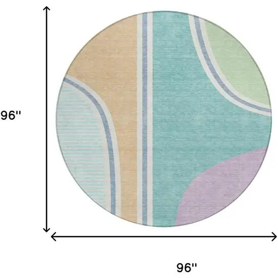 8' Aqua And Copper Round Geometric Washable Indoor Outdoor Area Rug Photo 8