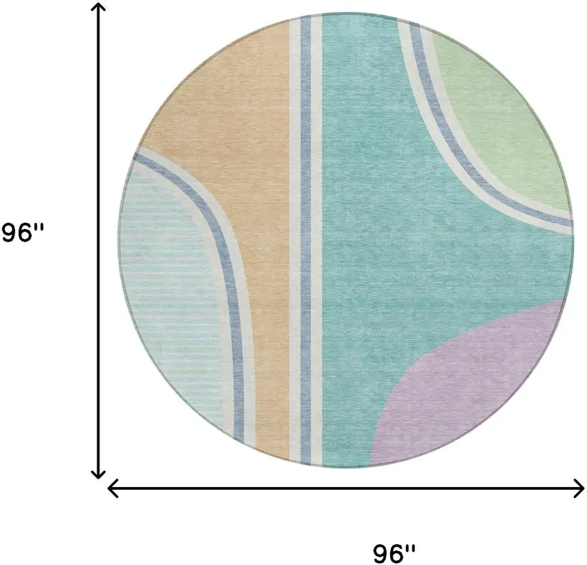 8' Aqua And Copper Round Geometric Washable Indoor Outdoor Area Rug Photo 8