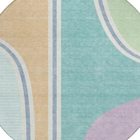 8' Aqua And Copper Round Geometric Washable Indoor Outdoor Area Rug Photo 2