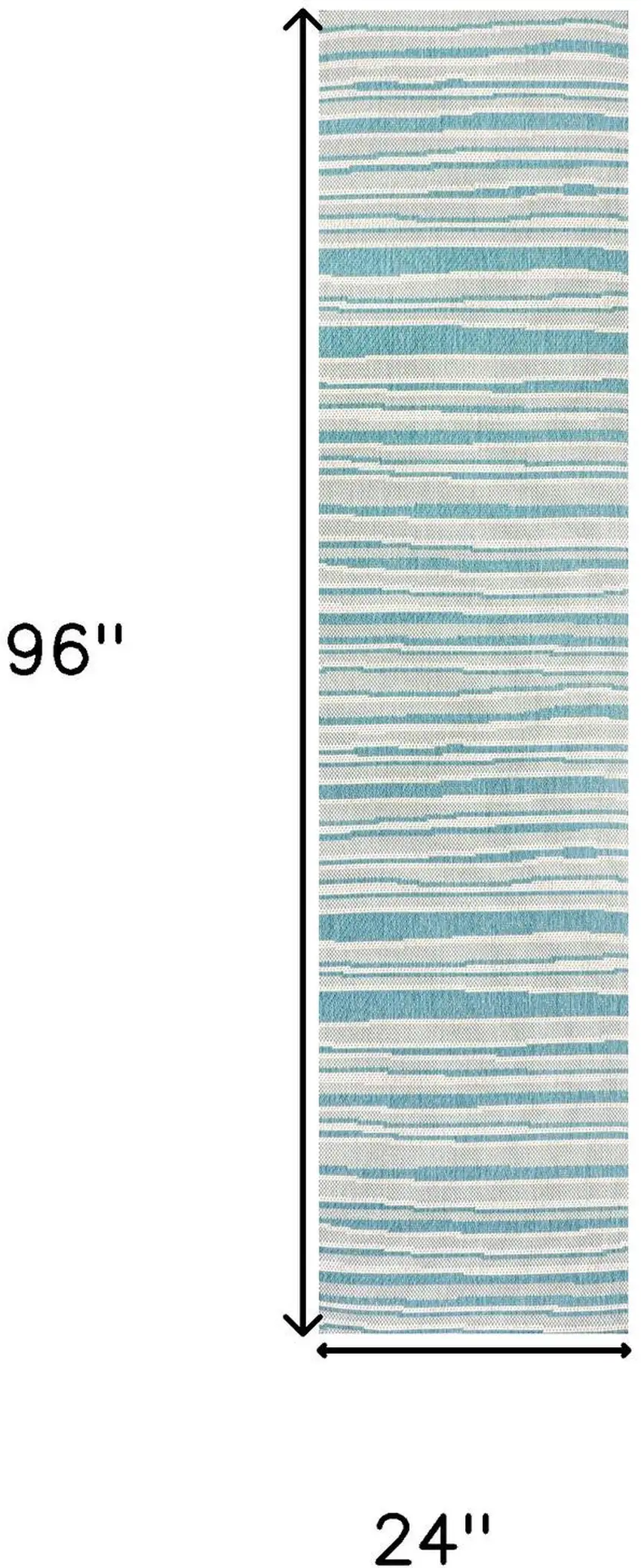 8' Aqua And Cream Striped Indoor Outdoor Runner Rug Photo 7