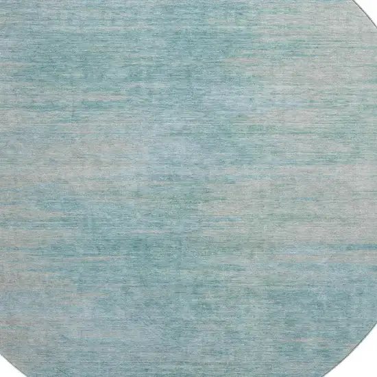 8' Aqua And Gray Abstract Washable Round Rug With UV Protection Photo 3
