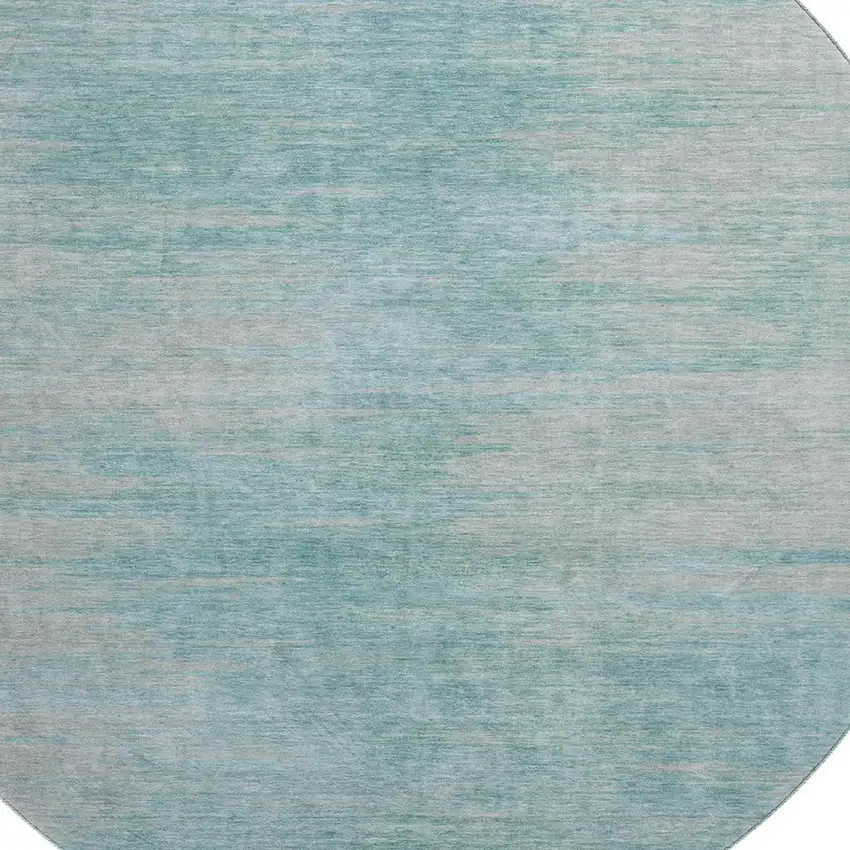 8' Aqua And Gray Abstract Washable Round Rug With UV Protection Photo 3
