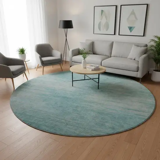 8' Aqua And Gray Abstract Washable Round Rug With UV Protection Photo 2