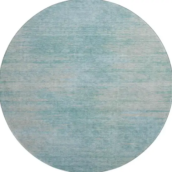 8' Aqua And Gray Abstract Washable Round Rug With UV Protection Photo 4