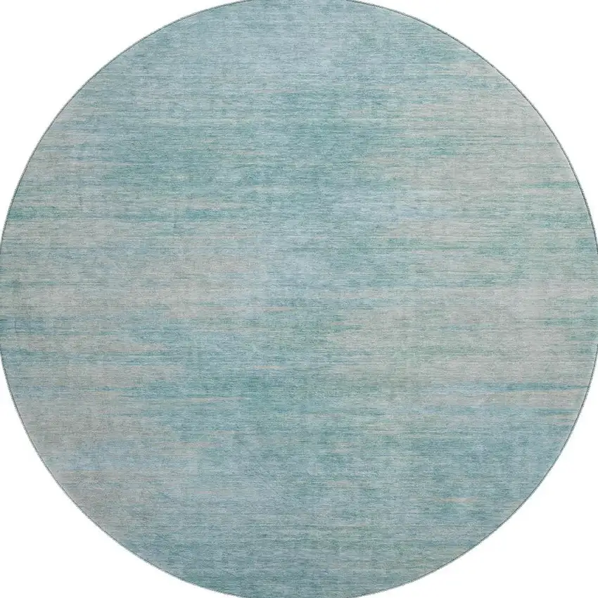 8' Aqua And Gray Abstract Washable Round Rug With UV Protection Photo 4