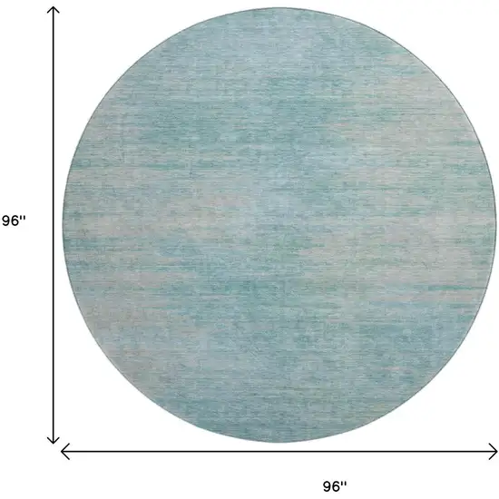 8' Aqua And Gray Abstract Washable Round Rug With UV Protection Photo 3