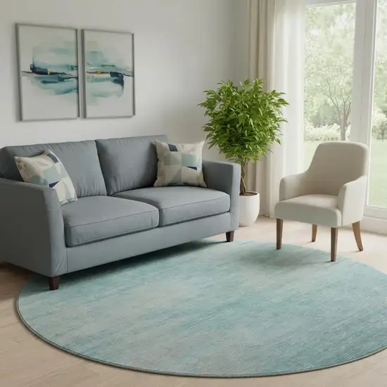 8' Aqua And Gray Abstract Washable Round Rug With UV Protection Photo 1