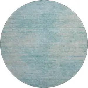 Photo of 8' Aqua And Gray Abstract Washable Round Rug With UV Protection
