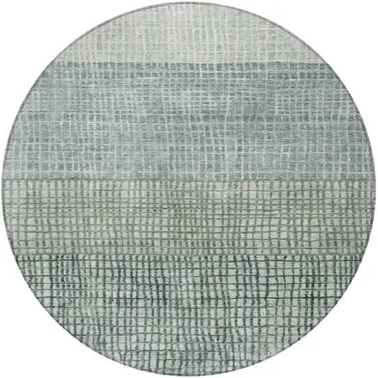 8' Aqua And Gray Round Geometric Washable Indoor Outdoor Area Rug Photo 3