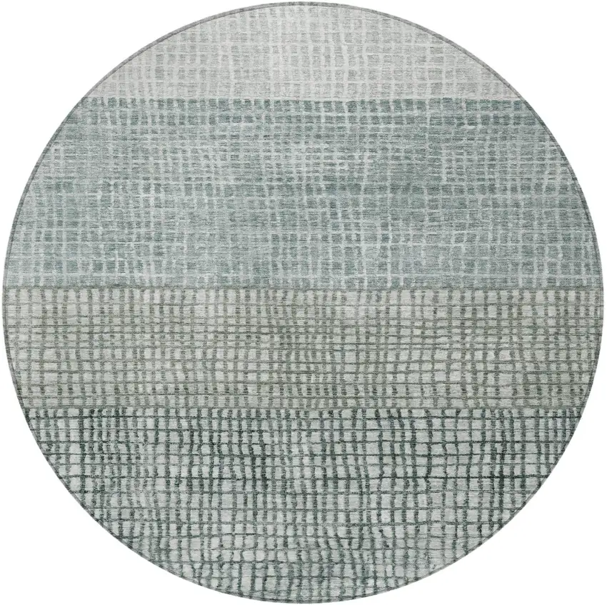 8' Aqua And Gray Round Geometric Washable Indoor Outdoor Area Rug Photo 3