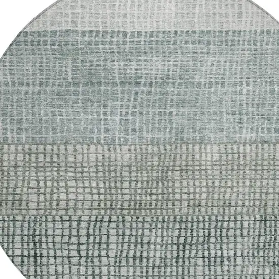 8' Aqua And Gray Round Geometric Washable Indoor Outdoor Area Rug Photo 4
