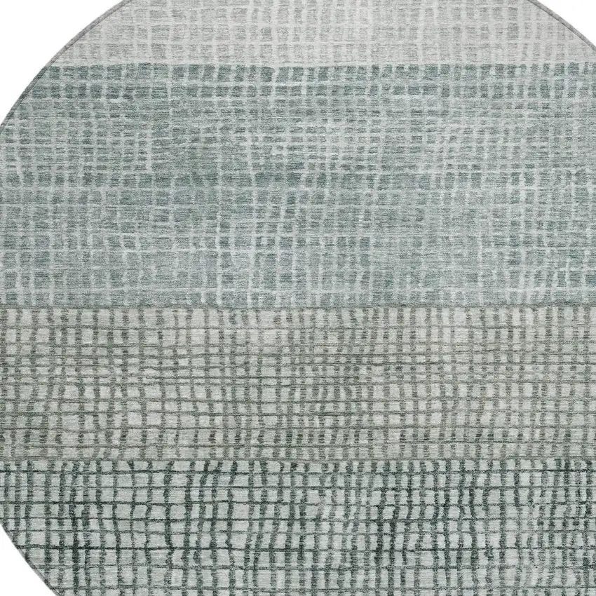 8' Aqua And Gray Round Geometric Washable Indoor Outdoor Area Rug Photo 4