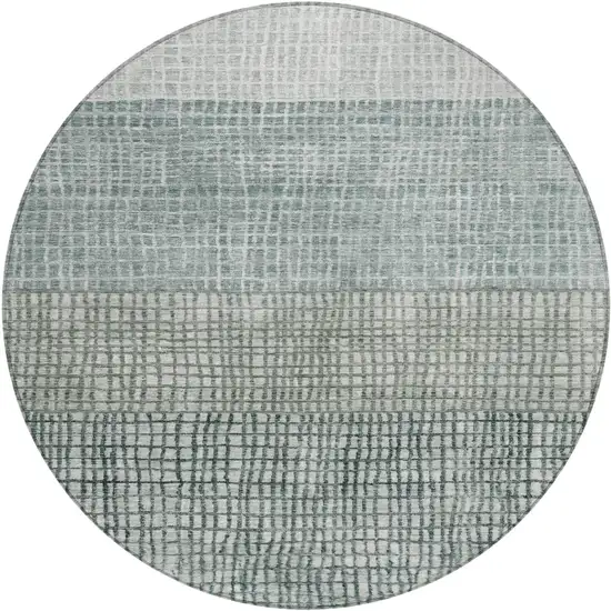 8' Aqua And Gray Round Geometric Washable Indoor Outdoor Area Rug Photo 1