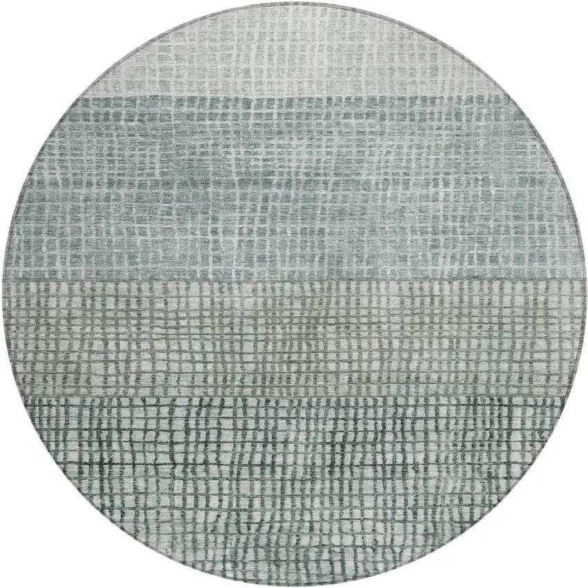 8' Aqua And Gray Round Geometric Washable Indoor Outdoor Area Rug Photo 1