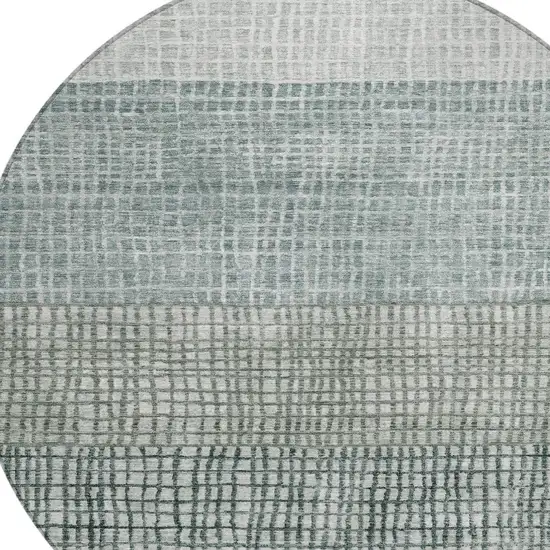 8' Aqua And Gray Round Geometric Washable Indoor Outdoor Area Rug Photo 8