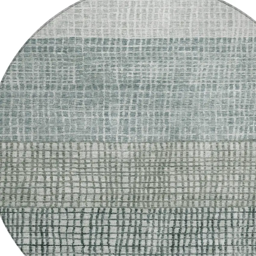 8' Aqua And Gray Round Geometric Washable Indoor Outdoor Area Rug Photo 8