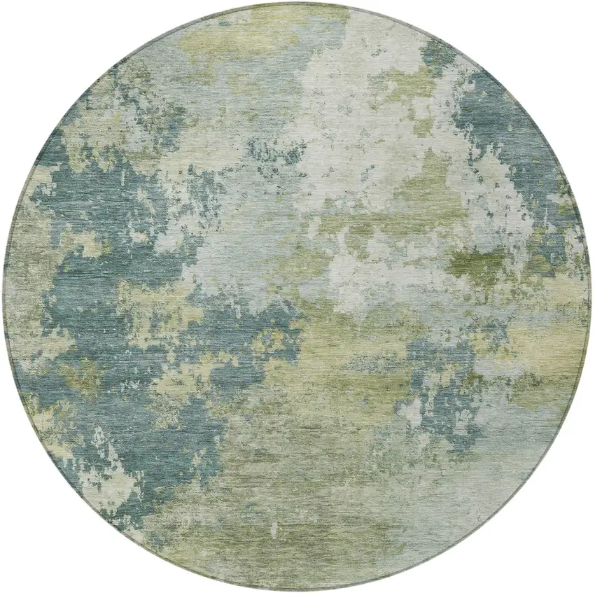 8' Aqua And Green Round Abstract Washable Indoor Outdoor Area Rug Photo 3