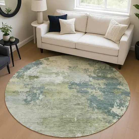 8' Aqua And Green Round Abstract Washable Indoor Outdoor Area Rug Photo 5