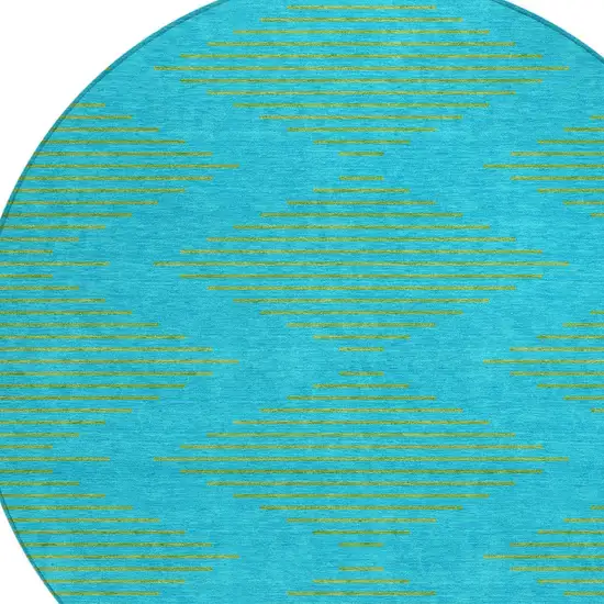 8' Aqua And Green Round Geometric Washable Indoor Outdoor Area Rug Photo 5