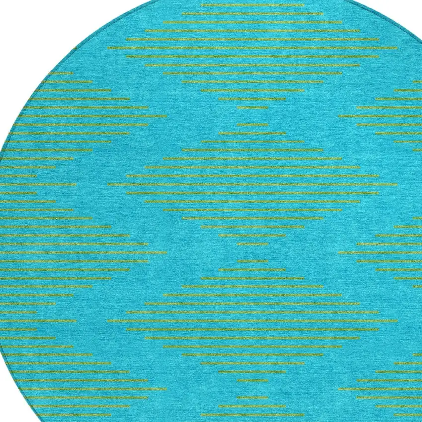 8' Aqua And Green Round Geometric Washable Indoor Outdoor Area Rug Photo 5