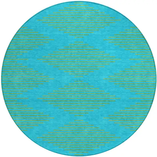8' Aqua And Green Round Geometric Washable Indoor Outdoor Area Rug Photo 2