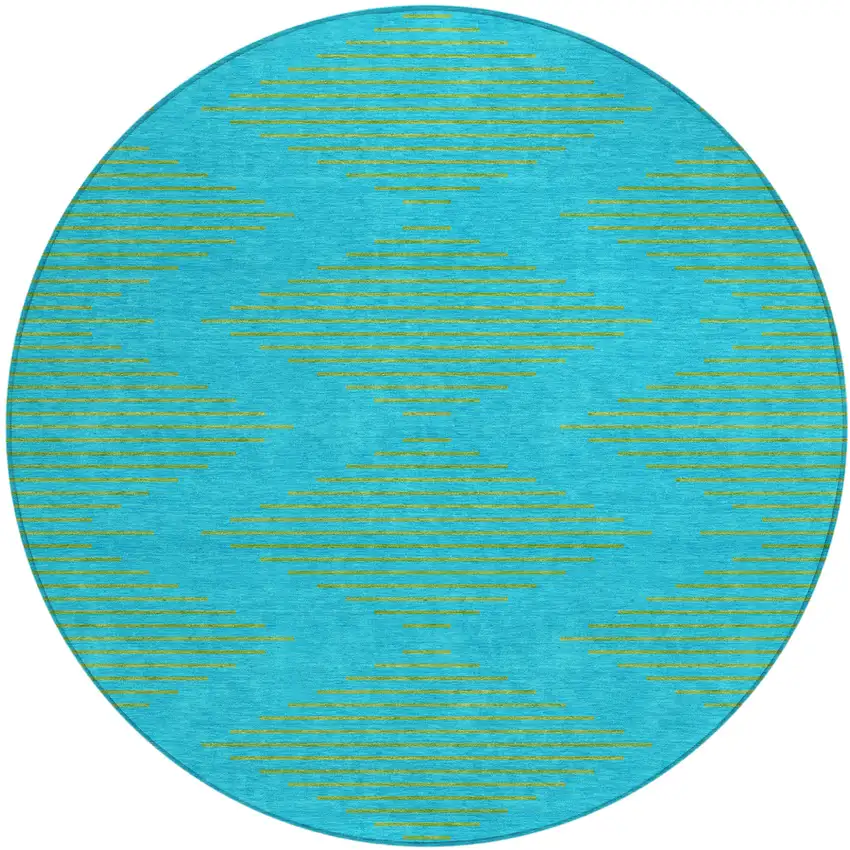 8' Aqua And Green Round Geometric Washable Indoor Outdoor Area Rug Photo 2