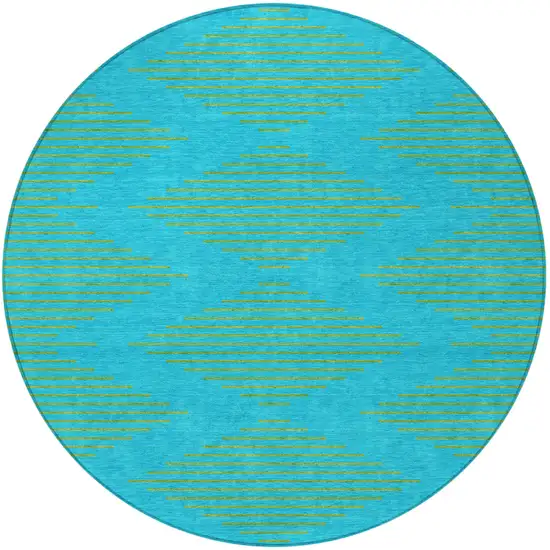 8' Aqua And Green Round Geometric Washable Indoor Outdoor Area Rug Photo 6