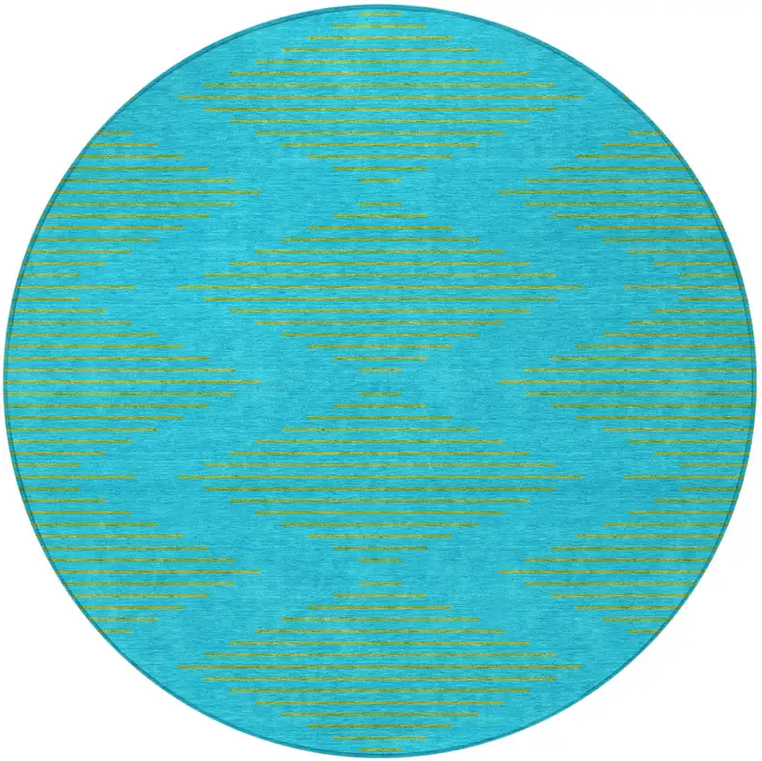 8' Aqua And Green Round Geometric Washable Indoor Outdoor Area Rug Photo 6